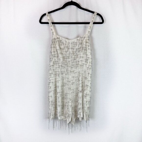 ALEXIS Briar White Ivory Beaded Fringe Romper – Bridal Bachelorette Size M - Picture 2 of 11